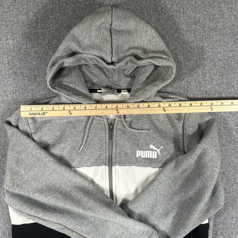 Puma Hoodie Zip Up Unisex M Gray Black Colorblock Sweatshirt Logo - Picture 4 of 8